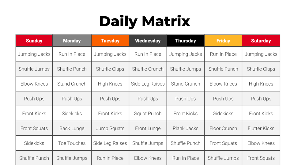 Daily HIIT Workout Matrix